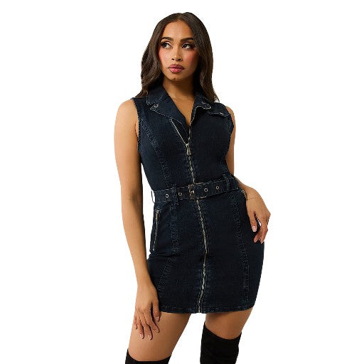 moto denim dress Alexandre Vauthier Moto Mini Dress in Indigo Wash
