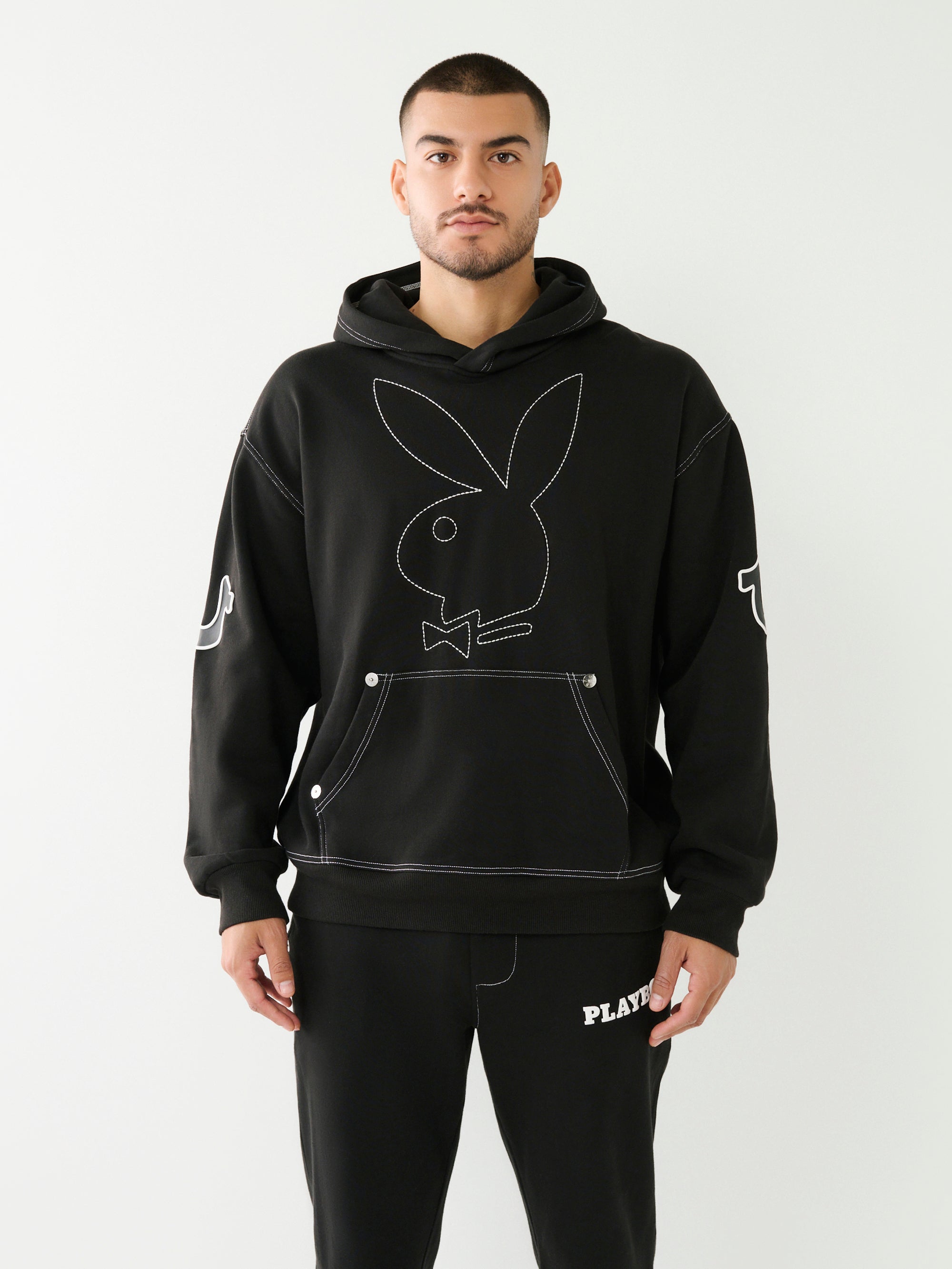 True Religion Relaxed Hoodie X Playboy Bunny Jet Black