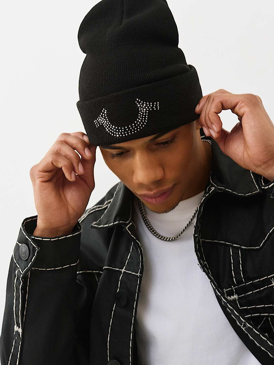 True Religion Crystal Beanie Jet Black
