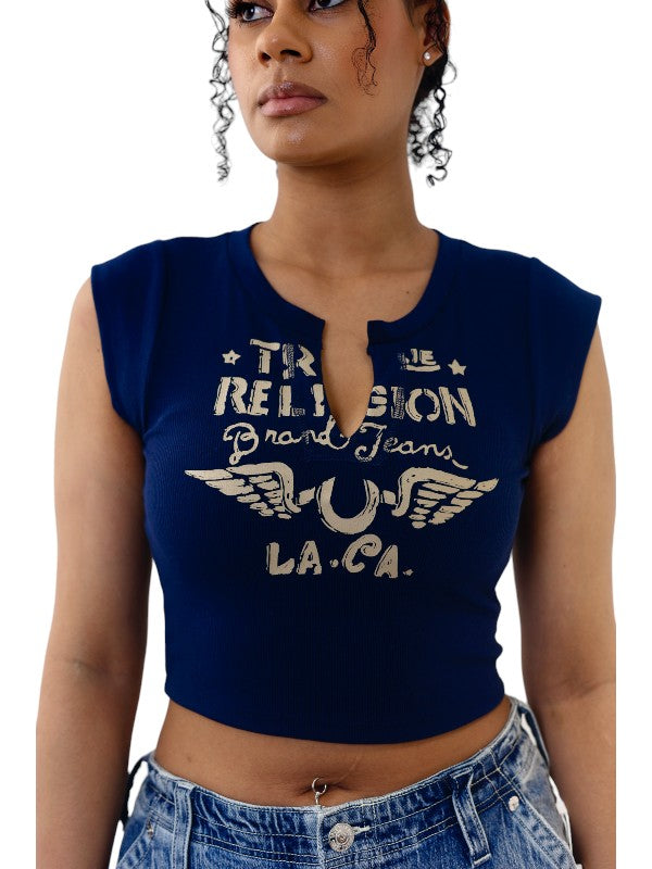 True Religion T-Shirt Ladies V Notch Dress Blue1
