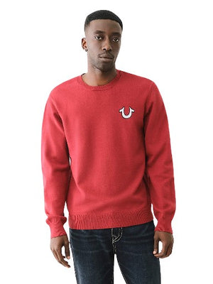 TRUE RELIGION SWEATERS SRS CREWNECK SWEATER RED DAHLIA-True Religion