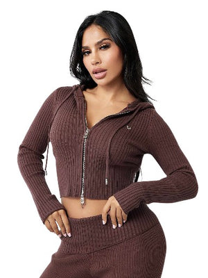 TRUE RELIGION TWO WAY ZIP SWEATER HOODIE DEEP MAHOGANY-True Religion