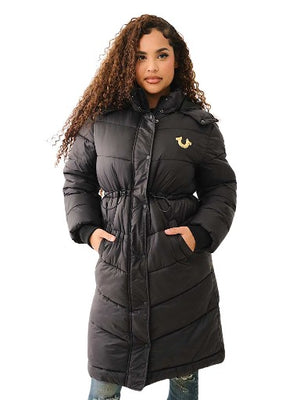 FUR LINED HOODED PUFFER JACKET JET BLACK-True Religion