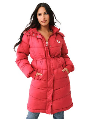 TRUE RELIGION FUR LINED HOODED PUFFER JACKET APPLE RED-True Religion
