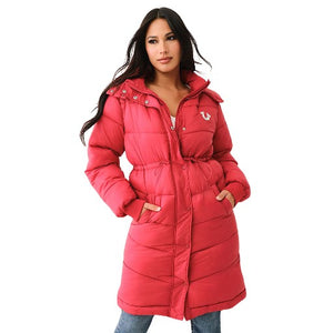 TRUE RELIGION FUR LINED HOODED PUFFER JACKET APPLE RED-True Religion