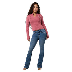TRUE RELIGION CRYSTAL TR ZIP MOCK NECK LS MAUVEWOOD-True Religion