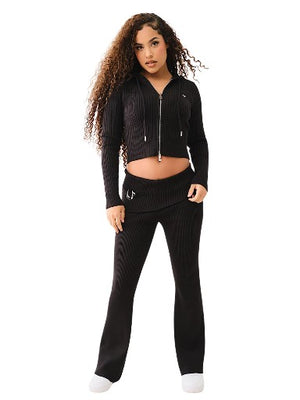 TRUE RELIGION FOLDOVER WB SWTER BOOTCUT PANT JET BLACK-True Religion