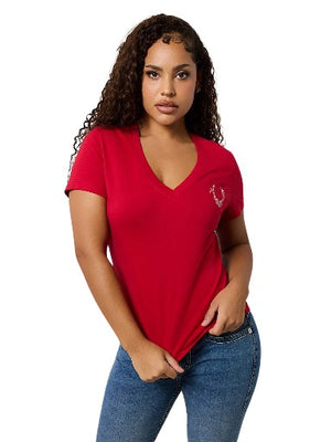 TRUE RELIGION HS OMBRE CRYSTALS V NECK TEE APPLE RED-True Religion