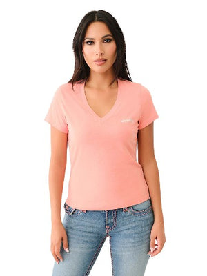 TRUE RELIGION FOIL HS V NECK TEE BURNT CORAL-True Religion