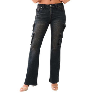 TRUE RELIGION MR BECCA CARGO BOOTCUT FLAP DARK WASH-True Religion