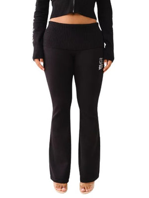 TRUE RELIGION FOLD OVER SWEATER FLARE PANTS JET BLACK-True Religion