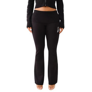 TRUE RELIGION FOLD OVER SWEATER FLARE PANTS JET BLACK-True Religion