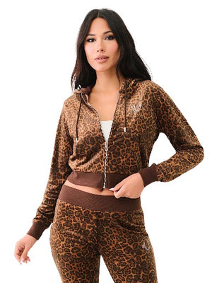 TRUE RELIGION LEOPARD VELOUR ZIP UP HOODIE LEOPARD PRINT-True Religion