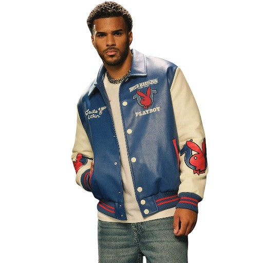 TRUE RELIGION PB X TR PU BOMBER JACKET PACIFIC BLUE / WINTER WHITE