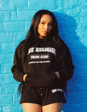 True Religion Patched Boyfriend Hoodie Jet Black