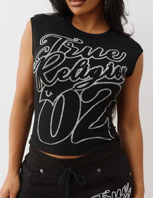 True Religion Sporty Ss Raglan Ribbed Top Jet Black