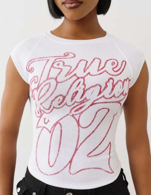 True Religion Sporty Ss Raglan Ribbed Top Optic White