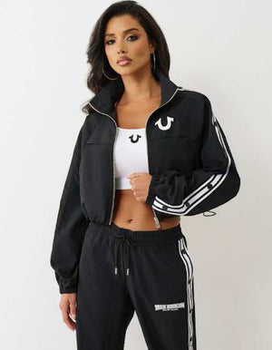 True Religion Shrunken Nylon Track Jacket Jet Black