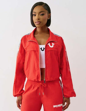 True Religion Shrunken Nylon Track Jacket Flame Scarlet