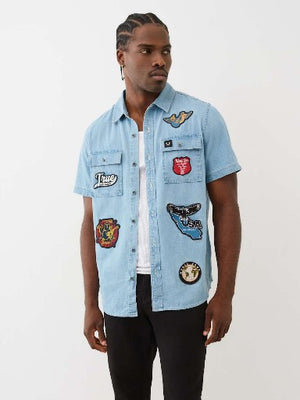 True Religion Chambray Ss Wrkwr Shrt W Patch Chambray