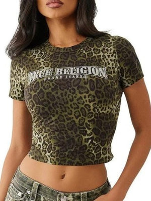 True Religion T-Shirt Leopard Crystals Ss Baby Camo Leapoard
