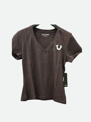 True Religion T-Shirt Crystal Buddha V Neck Ss Fudge