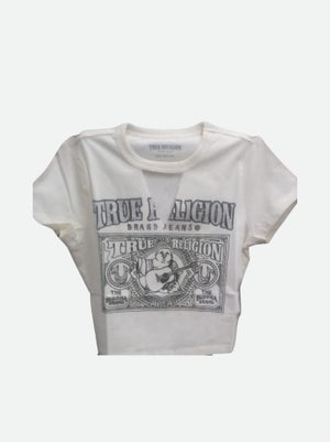 True Religion T-Shirt Crystal Buddha Keyhole Ss Bby T Winter White