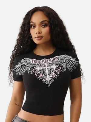 True Religion T-Shirt Crystal Wing Ss Baby Jet Black