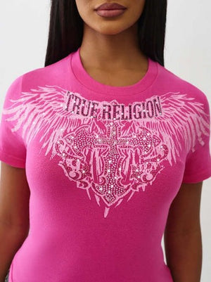 True Religion T-Shirt Crystal Wing Ss Baby Very Berry