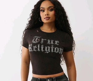 True Religion T-Shirt Wshed Distressed Crystal Black