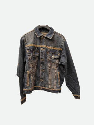 True Religion Denim Jacket Super Flatlock Trucker Greenland Dark Wash