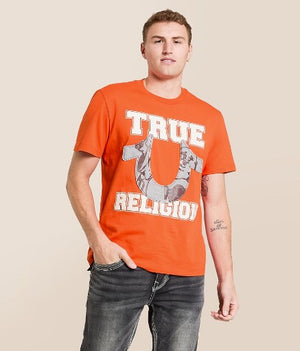 True Religion T-Shirt Terry Applique Koi Orange