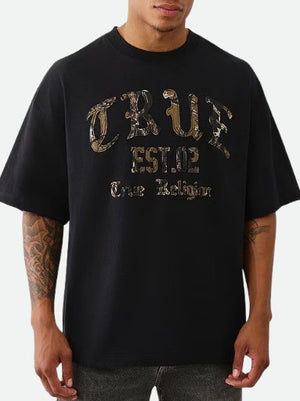 True Religion T-Shirt Forest Camo Oversized Jet Black