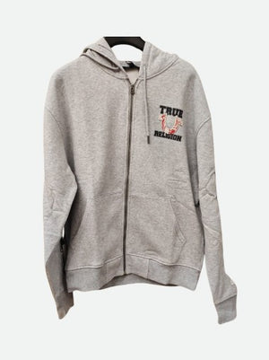 True Religion Hoodie Terry Applique Zip Up Hood Heather Grey