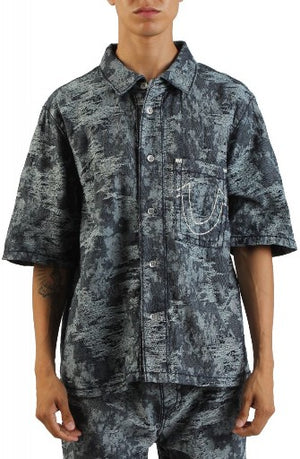 True Religion Shirt Super T Jacquard Oversze Midnight Rider Dark Wash