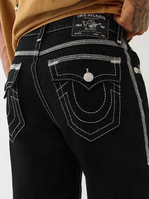 True Religion Jeans Super Flatlock Vinny Flap 34In Black Rinse