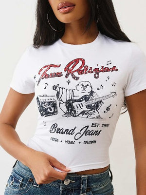 True Religion T-Shirt Crystal Buddha Ss Baby Optic White