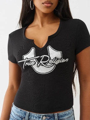True Religion T-Shirt Hs Glitter Notch Baby Jet Black
