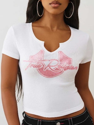 True Religion T-Shirt Hs Glitter Notch Baby Optic White