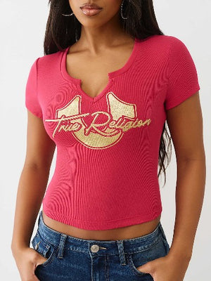 True Religion T-Shirt Hs Glitter Notch Baby Cerise