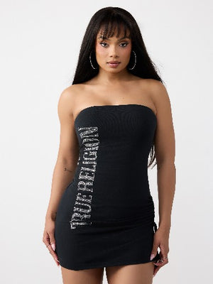 True Religion Dress Crystal Side Ruch Rib Jet Black