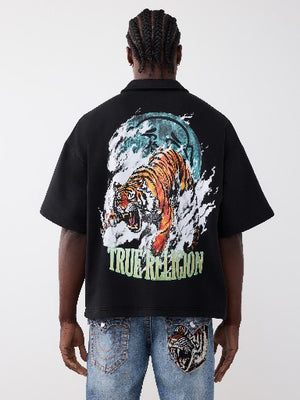 True Religion Golfer Tiger Logo Oversized Jet Black