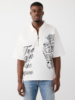 True Religion Shirt Half Zip Tiger Ss Winter White