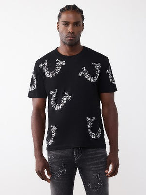 True Religion T-Shirt Ss Warped Logo Crystal Jet Black