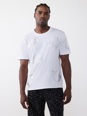 True Religion T-Shirt Ss Warped Logo Crystal Optic White