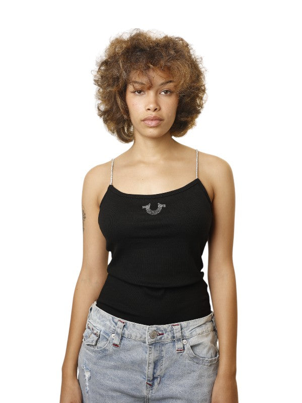 True Religion Crystal Strap Tank Jet Black