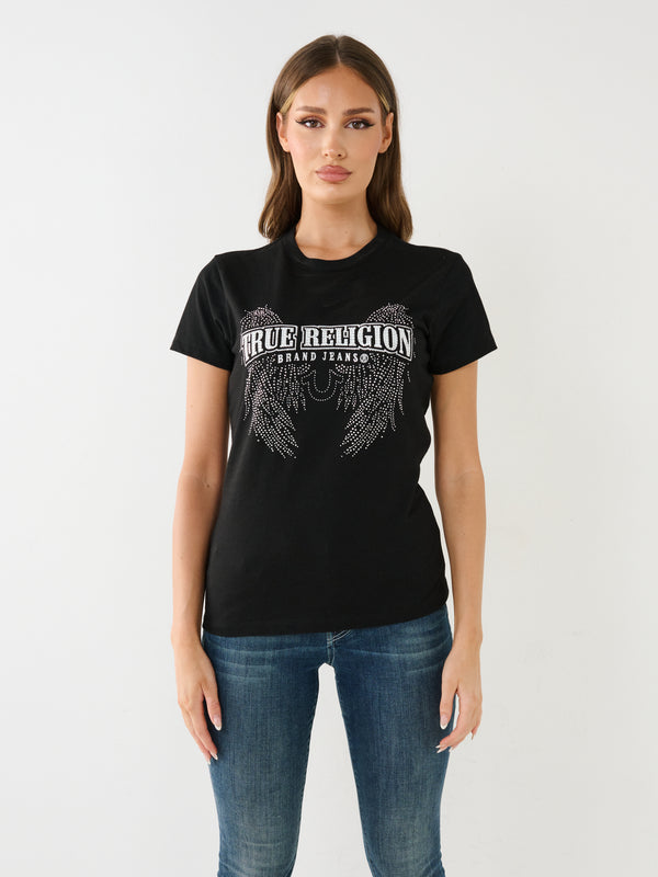 True Religion Crystal Wings T-Shirt Jet Black