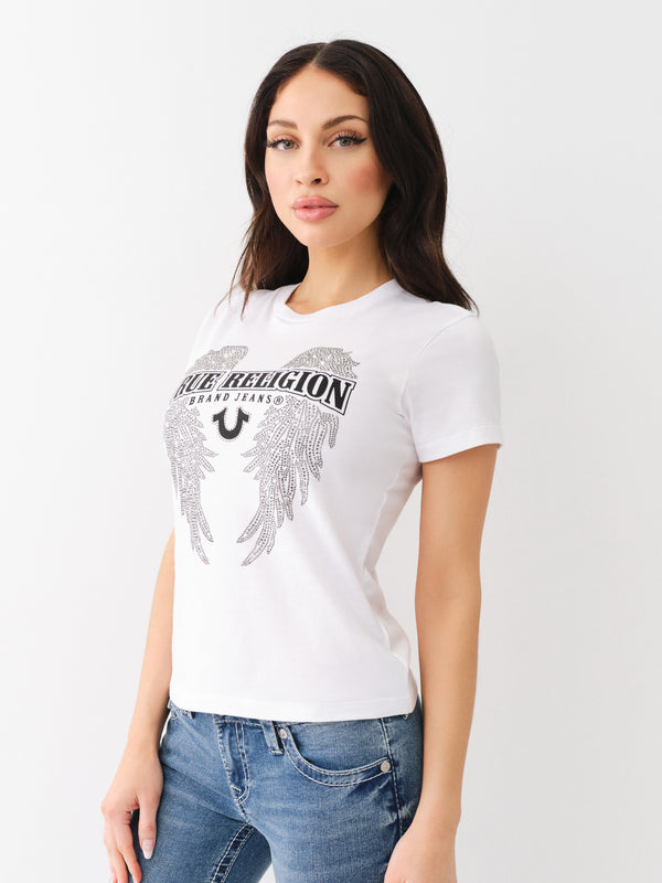 True Religion Crystal Wings T-Shirt Optic White