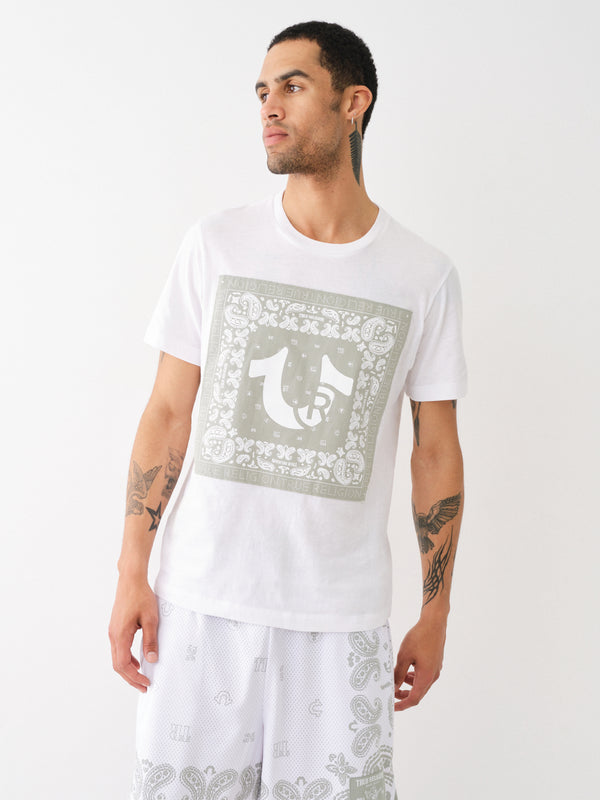 True Religion Fray Twill T-Shirt Applique Optic White