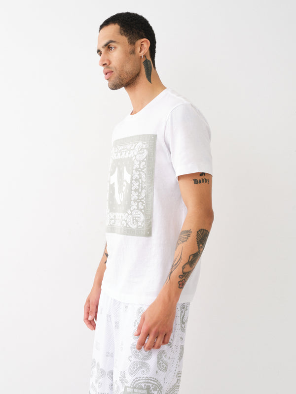 True Religion Fray Twill T-Shirt Applique Optic White